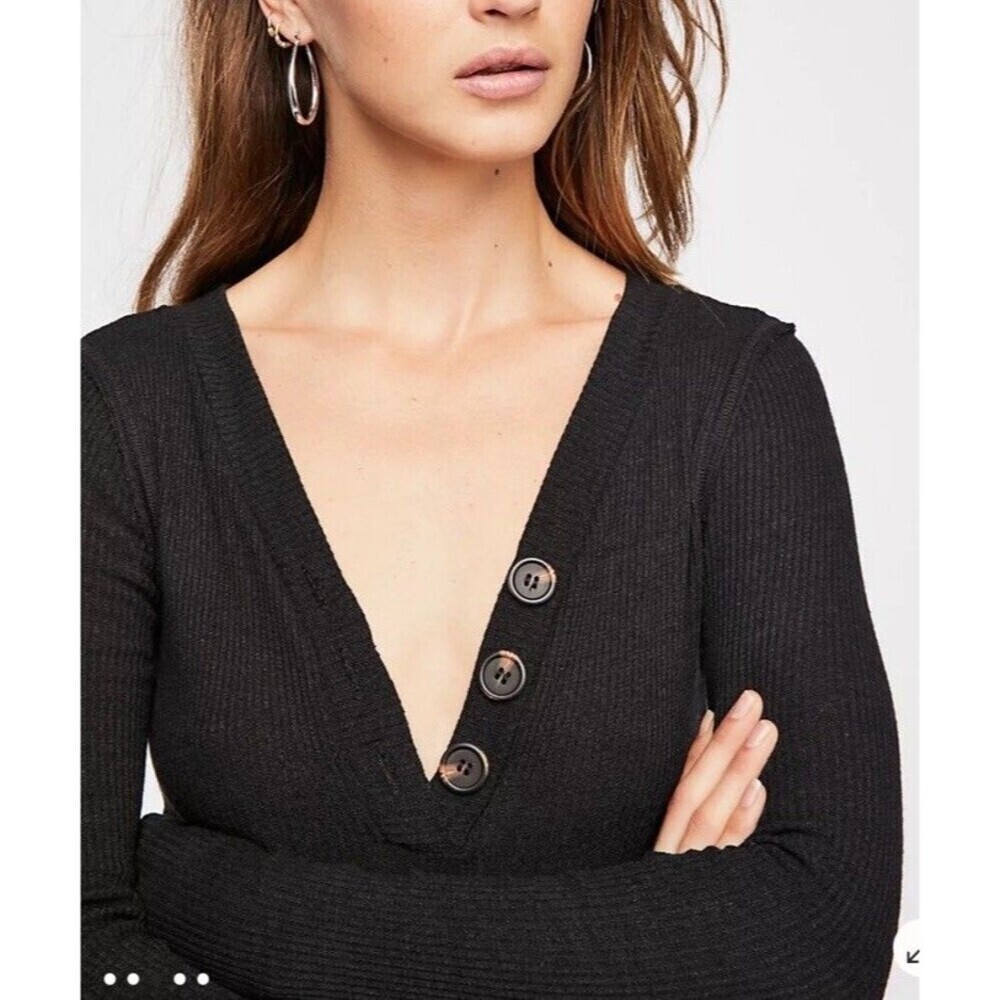 Intimately Free People (XS-TP) Up All Night Button Up Bodysuit Black Date Night - Picture 4 of 14